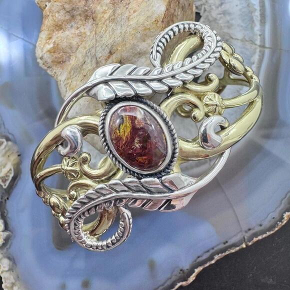 Carolyn Pollack Sterling & Brass Mystic Jasper Decorated Bracelet For Women